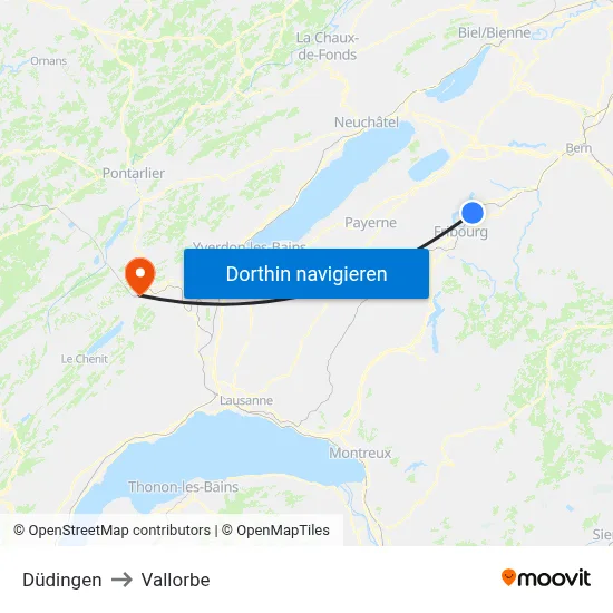 Düdingen to Vallorbe map