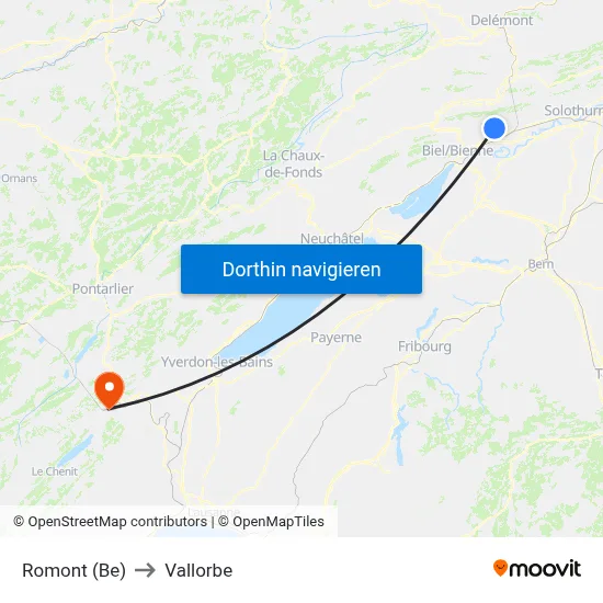 Romont (Be) to Vallorbe map