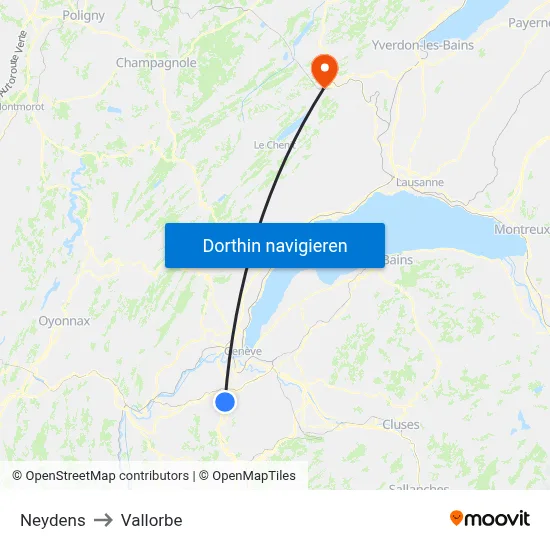 Neydens to Vallorbe map