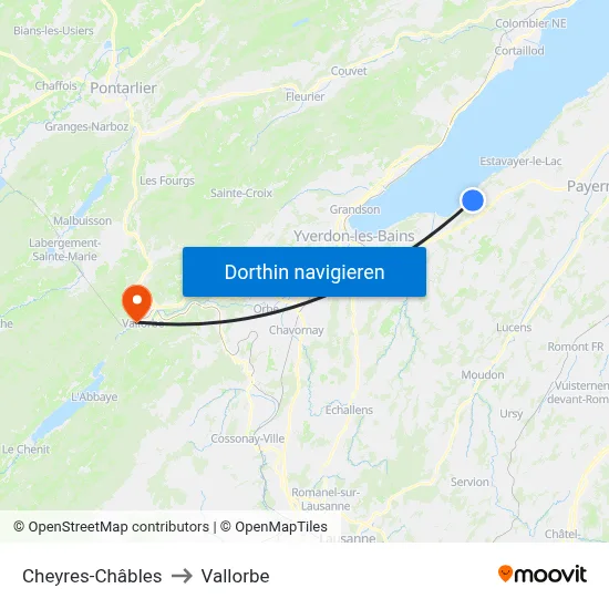 Cheyres-Châbles to Vallorbe map