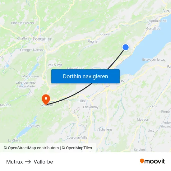 Mutrux to Vallorbe map