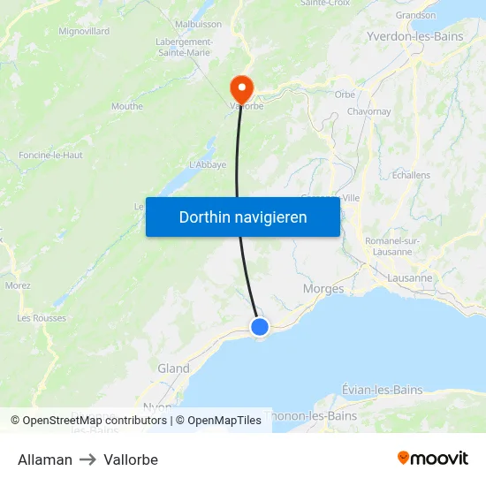 Allaman to Vallorbe map