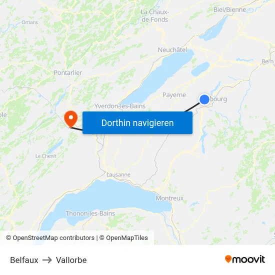 Belfaux to Vallorbe map