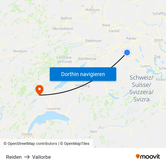 Reiden to Vallorbe map