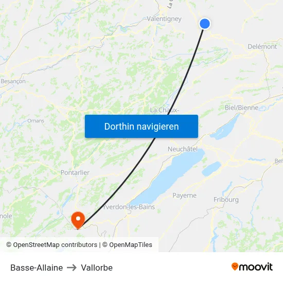 Basse-Allaine to Vallorbe map