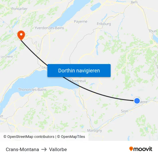 Crans-Montana to Vallorbe map