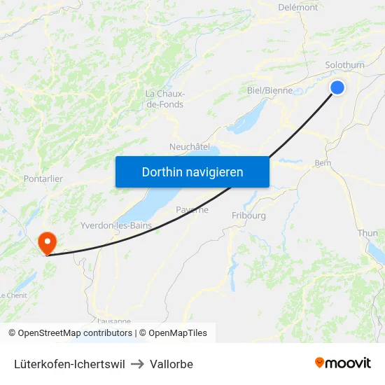 Lüterkofen-Ichertswil to Vallorbe map