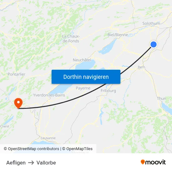 Aefligen to Vallorbe map