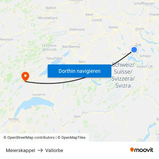 Meierskappel to Vallorbe map