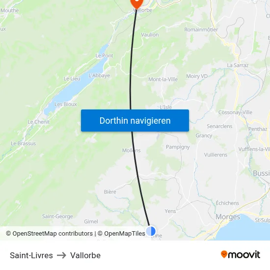 Saint-Livres to Vallorbe map