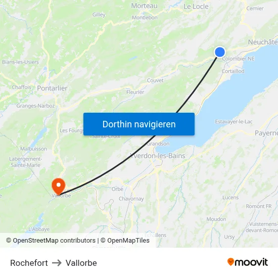 Rochefort to Vallorbe map