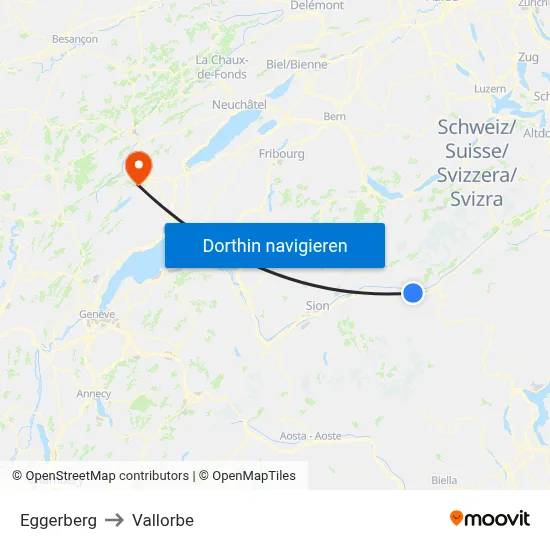 Eggerberg to Vallorbe map