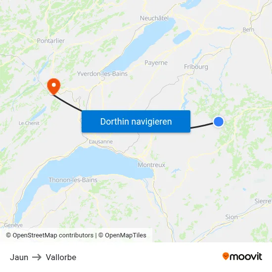 Jaun to Vallorbe map
