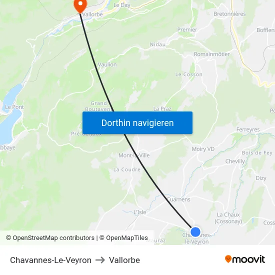 Chavannes-Le-Veyron to Vallorbe map