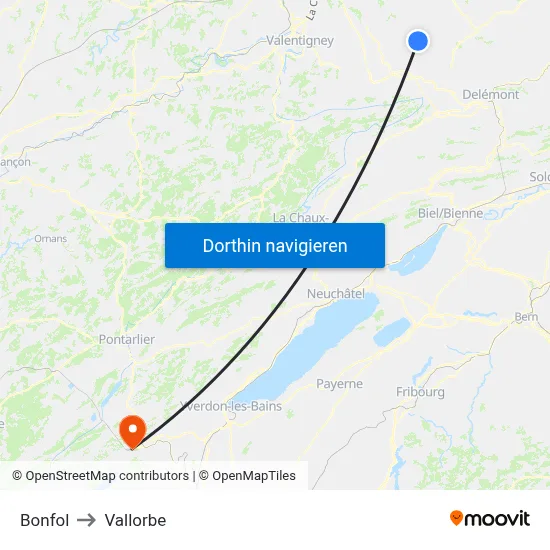 Bonfol to Vallorbe map