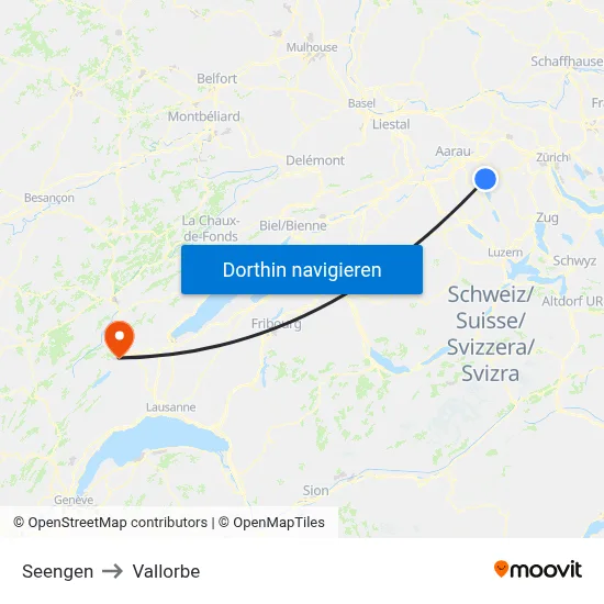 Seengen to Vallorbe map