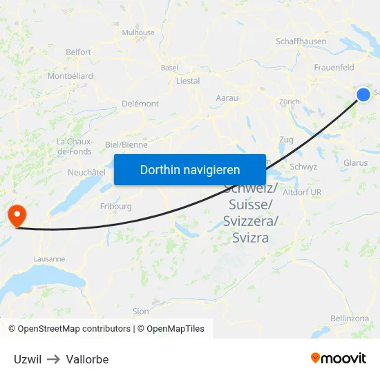 Uzwil to Vallorbe map
