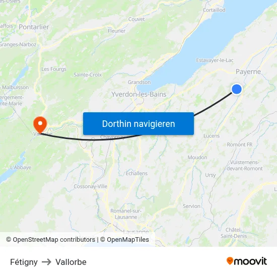 Fétigny to Vallorbe map