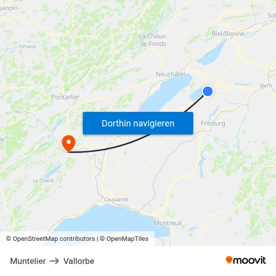 Muntelier to Vallorbe map