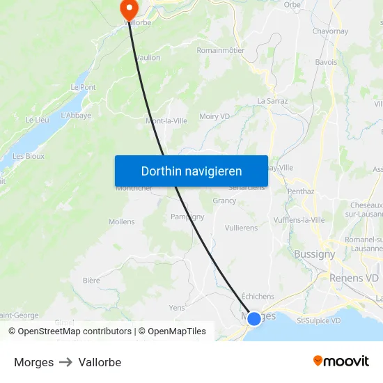 Morges to Vallorbe map