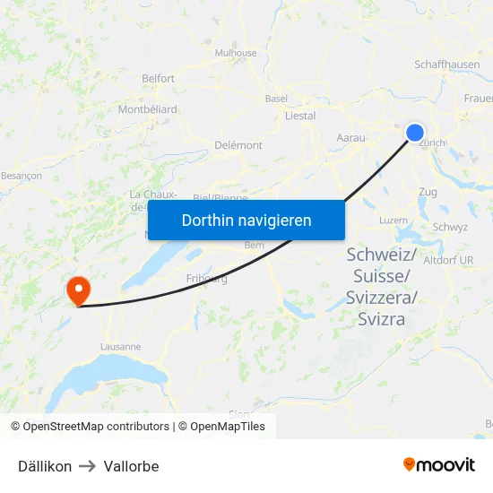 Dällikon to Vallorbe map