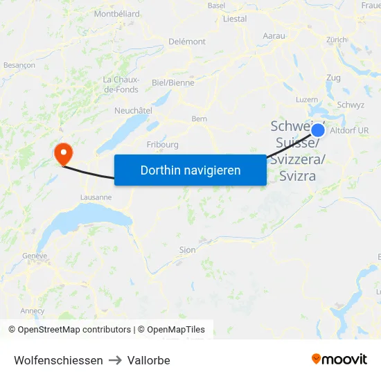 Wolfenschiessen to Vallorbe map