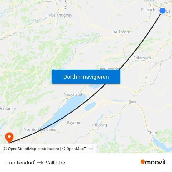Frenkendorf to Vallorbe map