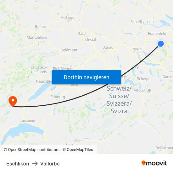 Eschlikon to Vallorbe map