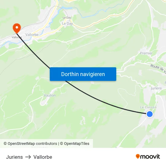 Juriens to Vallorbe map