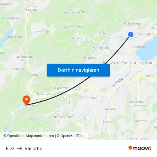 Fiez to Vallorbe map