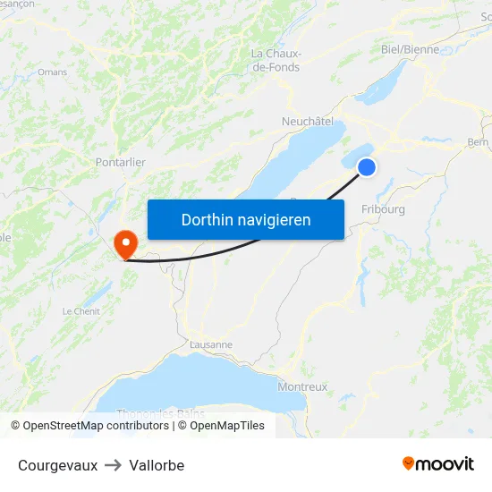 Courgevaux to Vallorbe map