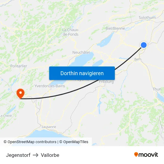 Jegenstorf to Vallorbe map