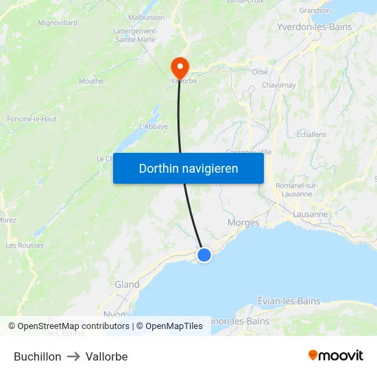Buchillon to Vallorbe map