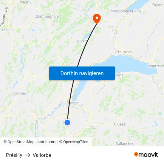 Présilly to Vallorbe map