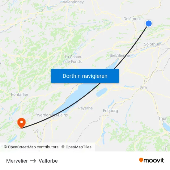 Mervelier to Vallorbe map