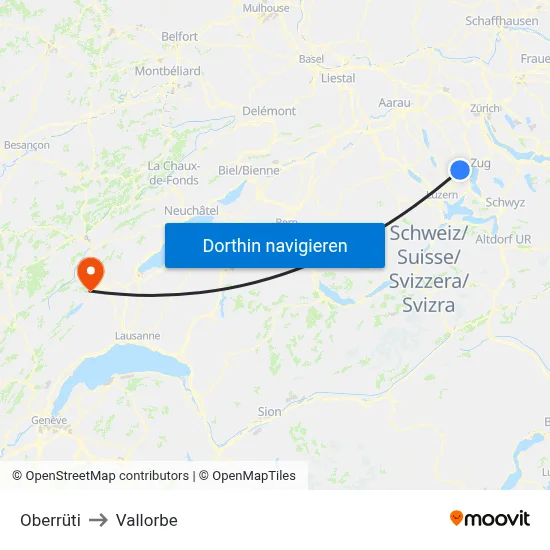 Oberrüti to Vallorbe map