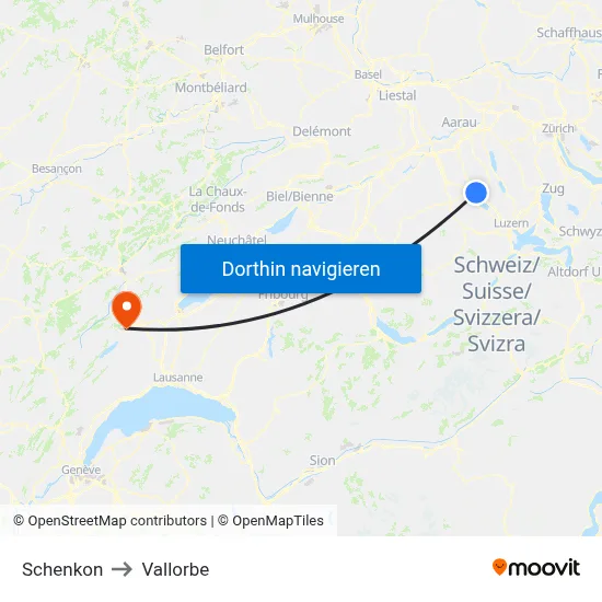 Schenkon to Vallorbe map