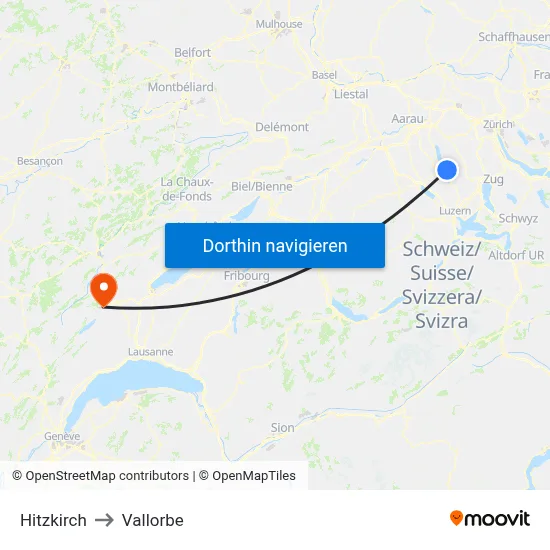Hitzkirch to Vallorbe map