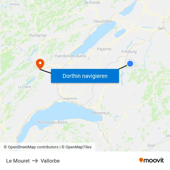 Le Mouret to Vallorbe map