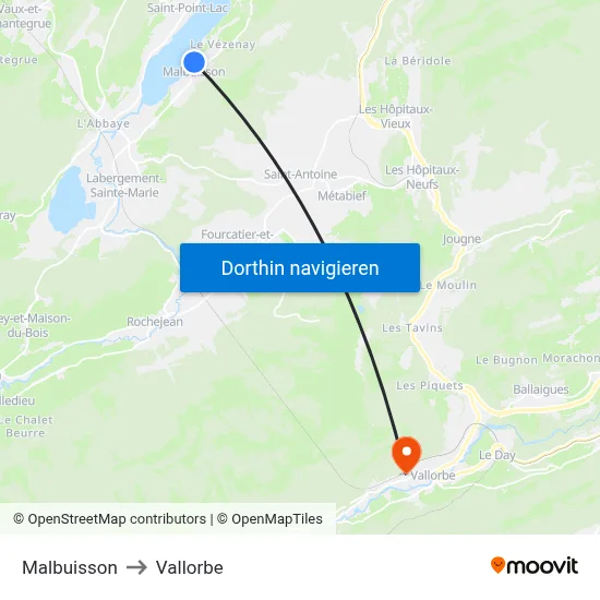 Malbuisson to Vallorbe map