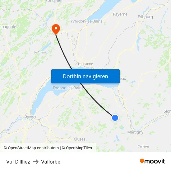 Val-D'Illiez to Vallorbe map