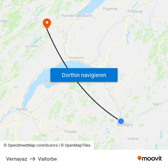 Vernayaz to Vallorbe map