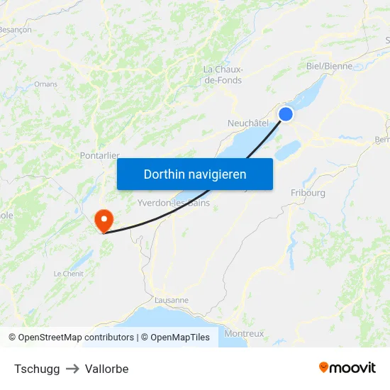 Tschugg to Vallorbe map
