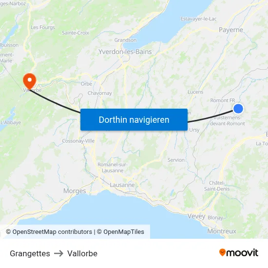 Grangettes to Vallorbe map