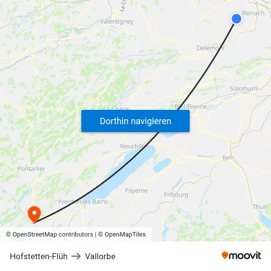 Hofstetten-Flüh to Vallorbe map