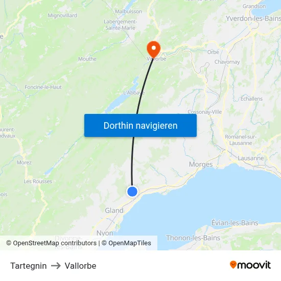 Tartegnin to Vallorbe map