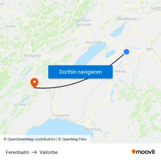 Ferenbalm to Vallorbe map