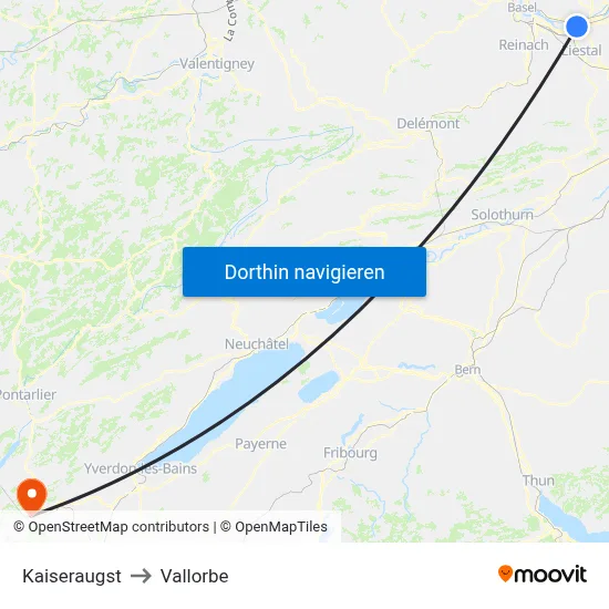 Kaiseraugst to Vallorbe map