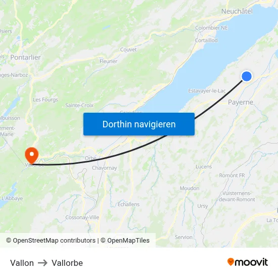 Vallon to Vallorbe map