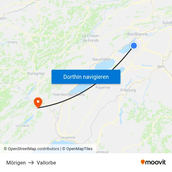 Mörigen to Vallorbe map
